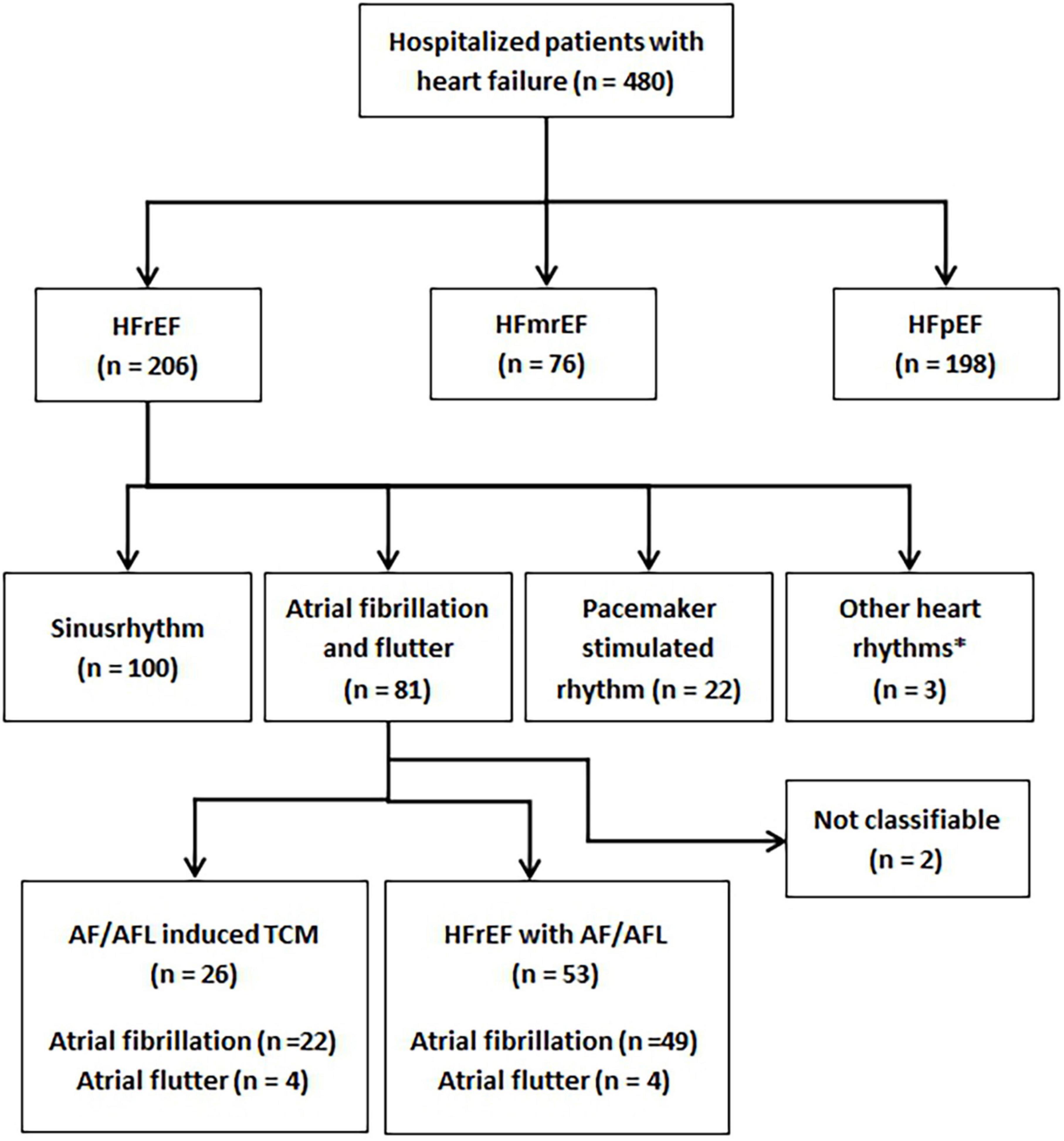 Rate of atrial fibrillation and flutter induced tachycardiomyopathy in a cohort of hospitalized patients with heart failure and detection of indicators for improved diagnosis